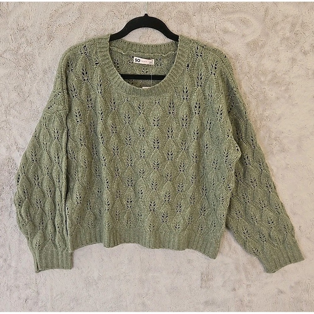 So Kohls Juniors Size Small Sweater Knit Crewneck Long Sleeve Green XL